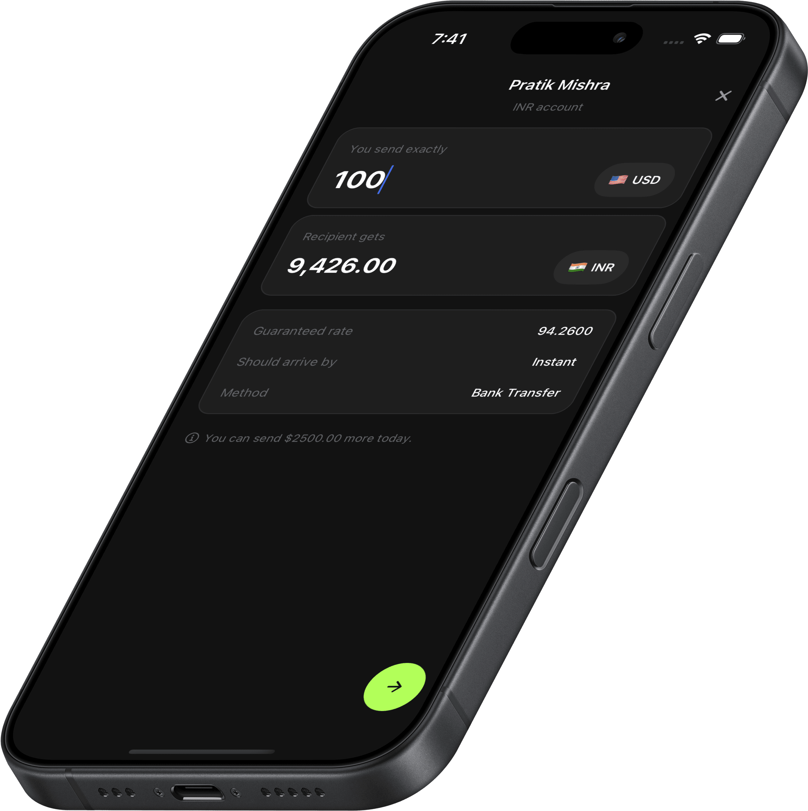 BatuaX send-money screen